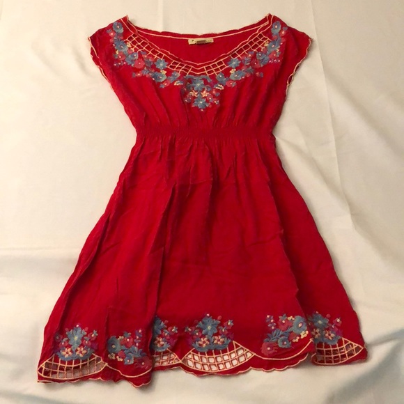 Forever 21 Dresses & Skirts - Forever 21 Red Dress w Floral Embroidery